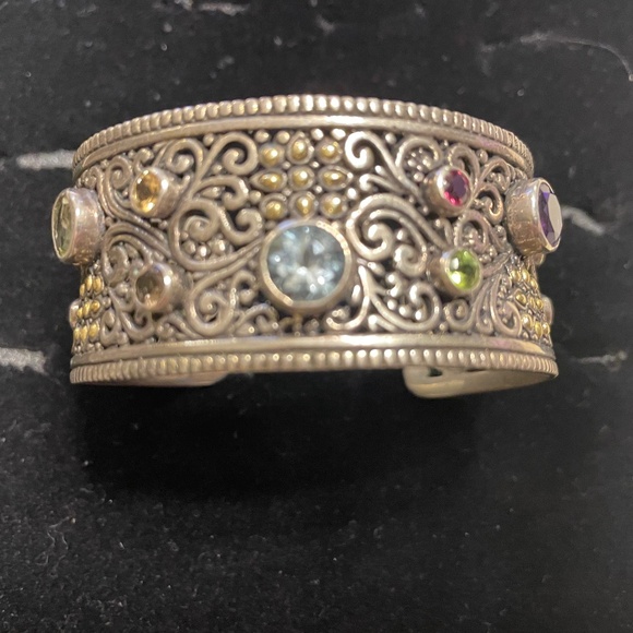 SAMUEL B. 925 SILVER AND 18K GOLD MULTICOLOR  GEMSTONES CUFF, NWOT VINTAGE - Picture 7 of 7